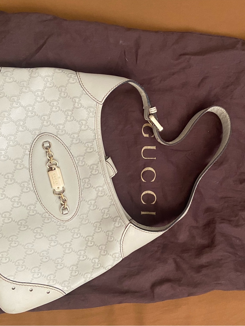 Gucci White Punch Hobo Guccissima Bag with Dustbag